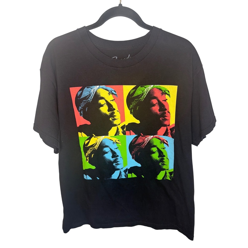 Bravado Tupac Shakur Pop Art Graphic T-Shirt Mens Large Black 2Pac Rap Tee